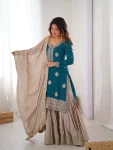 MODERN CHINON SILK CODING & SEQUENCE WORK WITH PEARL WORK TOP SHARARA WITH DUPATTA FESTIVE WEAR WHOLESALE PRICE ETHNIC GARMENT (6)