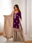 MODERN CHINON SILK CODING & SEQUENCE WORK WITH PEARL WORK TOP SHARARA WITH DUPATTA FESTIVE WEAR WHOLESALE PRICE ETHNIC GARMENT (3)