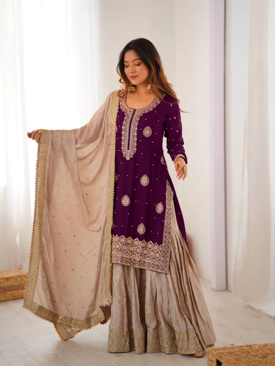 MODERN CHINON SILK CODING & SEQUENCE WORK WITH PEARL WORK TOP SHARARA WITH DUPATTA FESTIVE WEAR WHOLESALE PRICE ETHNIC GARMENT (2)