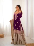 MODERN CHINON SILK CODING & SEQUENCE WORK WITH PEARL WORK TOP SHARARA WITH DUPATTA WINE
