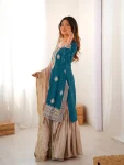 MODERN CHINON SILK CODING & SEQUENCE WORK WITH PEARL WORK TOP SHARARA WITH DUPATTA FESTIVE WEAR WHOLESALE PRICE ETHNIC GARMENT (6)