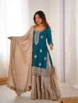 MODERN CHINON SILK CODING & SEQUENCE WORK WITH PEARL WORK TOP SHARARA WITH DUPATTA RAMA