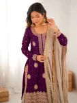 MODERN CHINON SILK CODING & SEQUENCE WORK WITH PEARL WORK TOP SHARARA WITH DUPATTA FESTIVE WEAR WHOLESALE PRICE ETHNIC GARMENT (3)