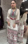 MODERN CHINON SILK DIGITAL PRINT + REAL MIRROR WORK TOP PALAZZO WITH DUPATTA OFF WHITE