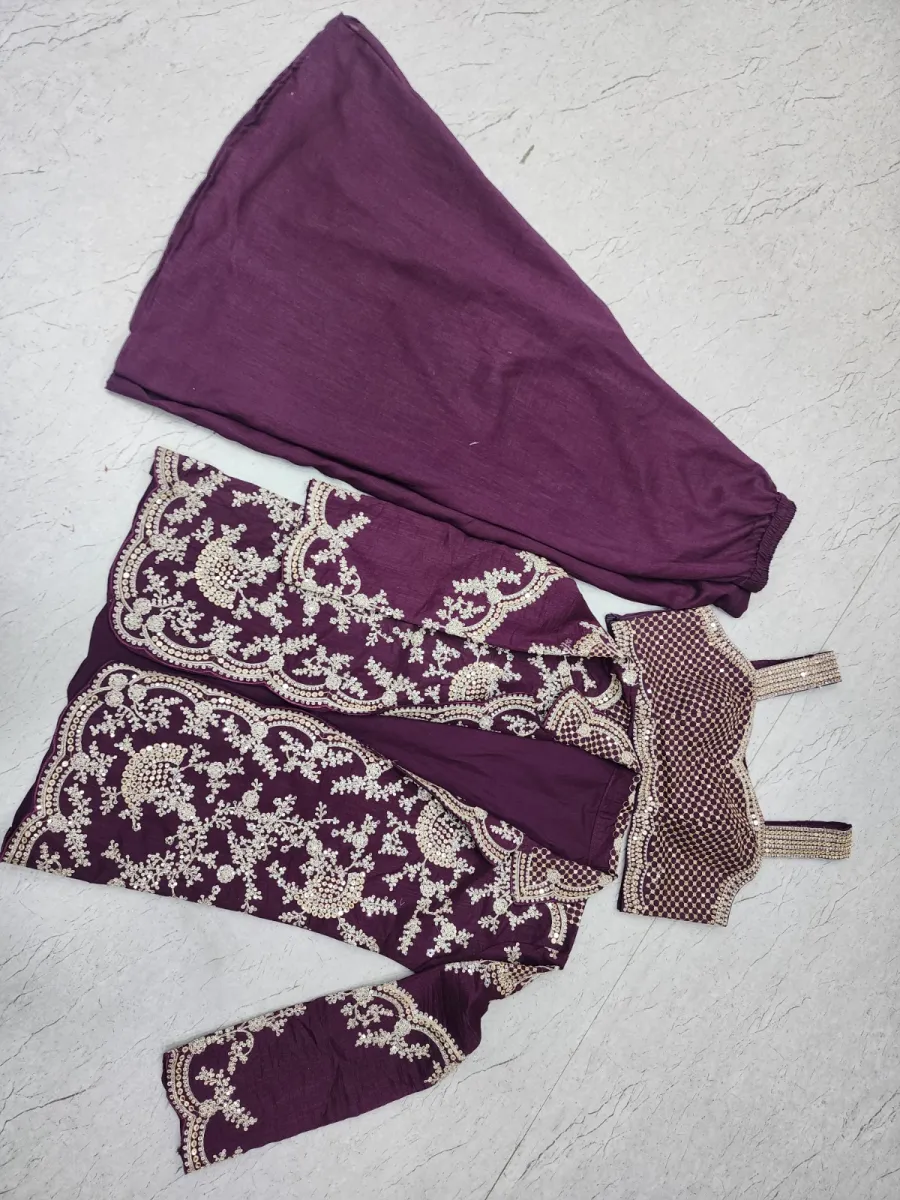 MODERN CHINON SILK EMBROIDERY DORI SEQUENCE WORK CHOLI JACKET WITH PALAZZO SET DESIGNER WEAR WHOLESALE PRICE ETHNIC GARMENT (1)