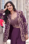 MODERN CHINON SILK EMBROIDERY DORI SEQUENCE WORK CHOLI JACKET WITH PALAZZO SET DESIGNER WEAR WHOLESALE PRICE ETHNIC GARMENT (2)