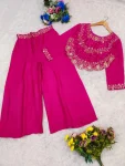 MODERN CHINON SILK MULTI THREAD EMBROIDERY SEQUENCE WITH PEARL RIVET MOTI WORK TOP PALAZZO SET PARTY WEAR WHOLESALE PRICE ETHNIC GARMENT (7)