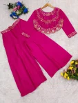 MODERN CHINON SILK MULTI THREAD EMBROIDERY SEQUENCE WITH PEARL RIVET MOTI WORK TOP PALAZZO SET PARTY WEAR WHOLESALE PRICE ETHNIC GARMENT (7)