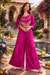 MODERN CHINON SILK MULTI THREAD EMBROIDERY SEQUENCE WITH PEARL RIVET MOTI WORK TOP PALAZZO SET PARTY WEAR WHOLESALE PRICE ETHNIC GARMENT (7)