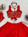 MODERN CHINON SILK PLAIN LEHENGA WITH THREAD & SEQUENCE EMBROIDERY WORK UNSTITCHED CHOLI AND KOTI WEDDING WEAR WHOLESALE PRICE ETHNIC GARMENT (2)