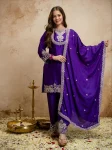 MODERN CHINON SILK SEQUENCE CODING EMBROIDERY WORK TOP BOTTOM WITH DUPATTA PURPLE