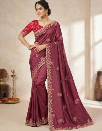 MODERN CHINON SILK ZARI SEQUENCE EMBROIDERY WITH BANDHNI PATCH AND ZARI EMBROIDERY BORDER WORK SAREE WITH UNSTITCHED BLOUSE PINK