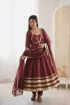 MODERN COSMOS GOLD LACE WORK WITH KALI CUTTING WORK GOWN BOTTOM WITH DUPATTA WEDDING WEAR WHOLESALE PRICE ETHNIC GARMENT (3)