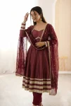 MODERN COSMOS GOLD LACE WORK WITH KALI CUTTING WORK GOWN BOTTOM WITH DUPATTA WEDDING WEAR WHOLESALE PRICE ETHNIC GARMENT (3)