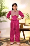 MODERN COTTON BLEND EMBROIDERY WORK KID'S TOP PALAZZO SET PINK