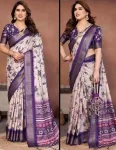 MODERN COTTON SILK DIGITAL PRINT & JACQUARD HEAVY BORDER WORK SAREE WITH UNSTITCHED BLOUSE PURPLE