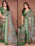 MODERN COTTON SILK DIGITAL PRINT & JACQUARD HEAVY BORDER WORK SAREE WITH UNSTITCHED BLOUSE GREEN