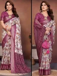 MODERN COTTON SILK DIGITAL PRINT & JACQUARD HEAVY BORDER WORK SAREE WITH UNSTITCHED BLOUSE WINE
