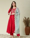 MODERN CP VICHITRA SILK SEQUENCE CODING EMBROIDERY WORK TOP BOTTOM WITH DUPATTA RANI