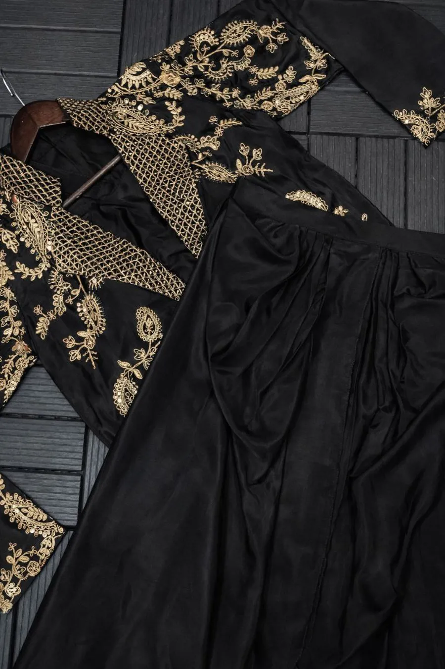 MODERN CREPE SATIN PLAIN DRAPE SKIRT BLOUSE WITH EMBROIDERY WORK KOTI PARTY WEAR WHOLESALE PRICE ETHNIC GARMENT (15)