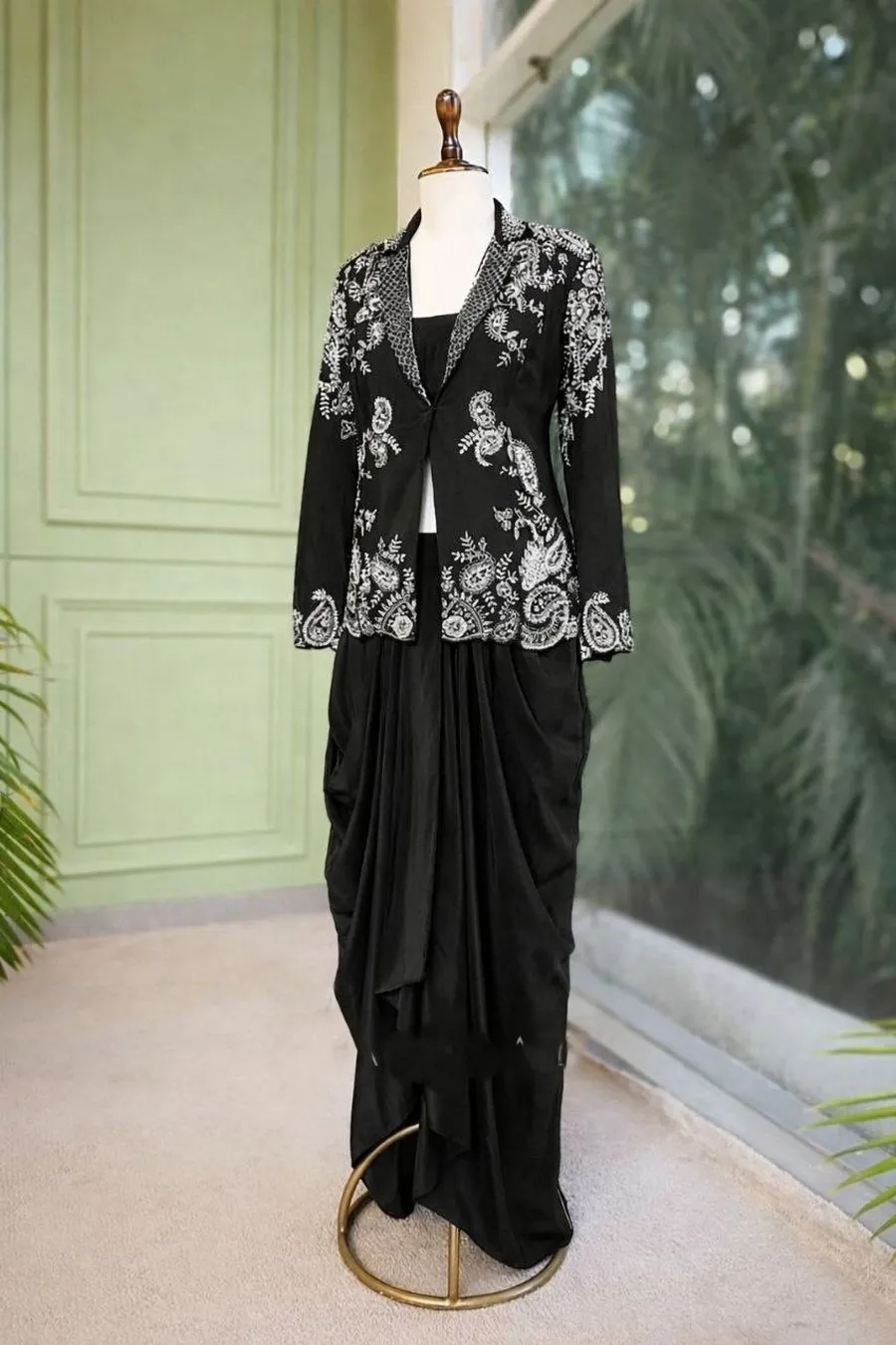 MODERN CREPE SATIN PLAIN DRAPE SKIRT BLOUSE WITH EMBROIDERY WORK KOTI PARTY WEAR WHOLESALE PRICE ETHNIC GARMENT (6)