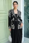 MODERN CREPE SATIN PLAIN DRAPE SKIRT BLOUSE WITH EMBROIDERY WORK KOTI BLACK
