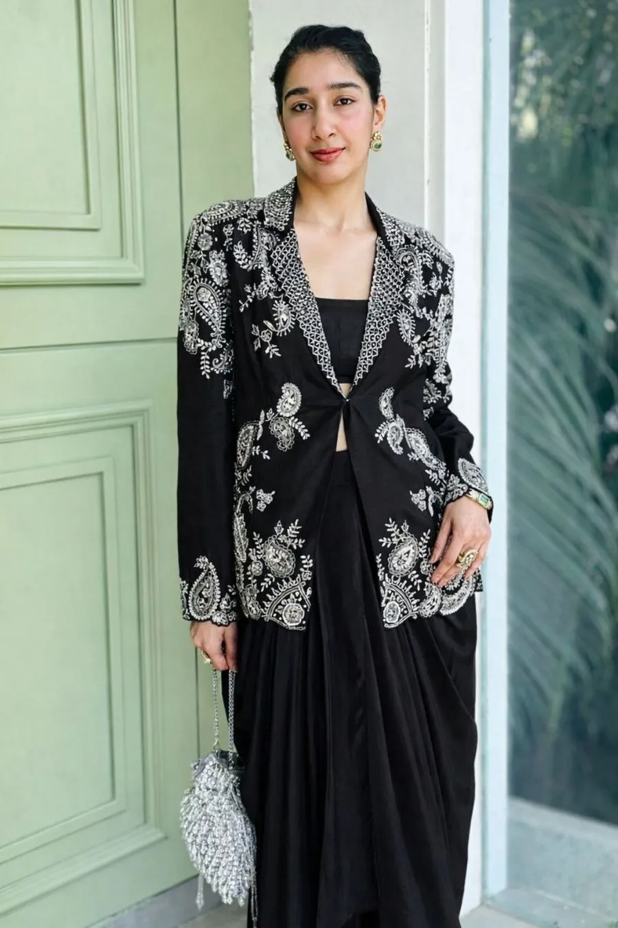 MODERN CREPE SATIN PLAIN DRAPE SKIRT BLOUSE WITH EMBROIDERY WORK KOTI PARTY WEAR WHOLESALE PRICE ETHNIC GARMENT (7)