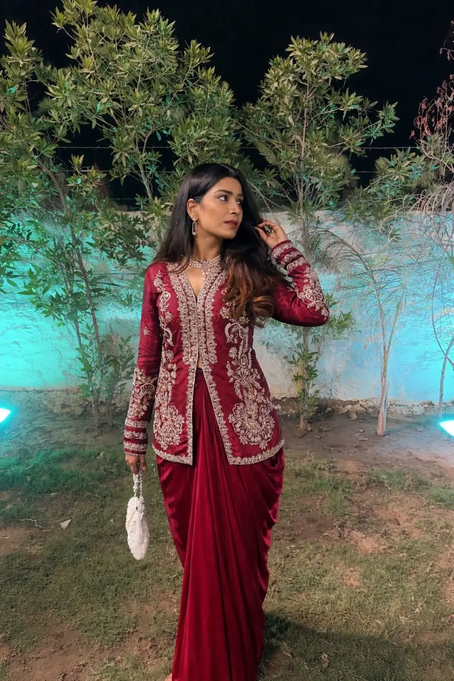 MODERN CREPE SATIN PLAIN DRAPE SKIRT WITH STITCHED BLOUSE AND EMBROIDERY WORK KOTI PARTY WEAR WHOLESALE PRICE ETHNIC GARMENT (2)