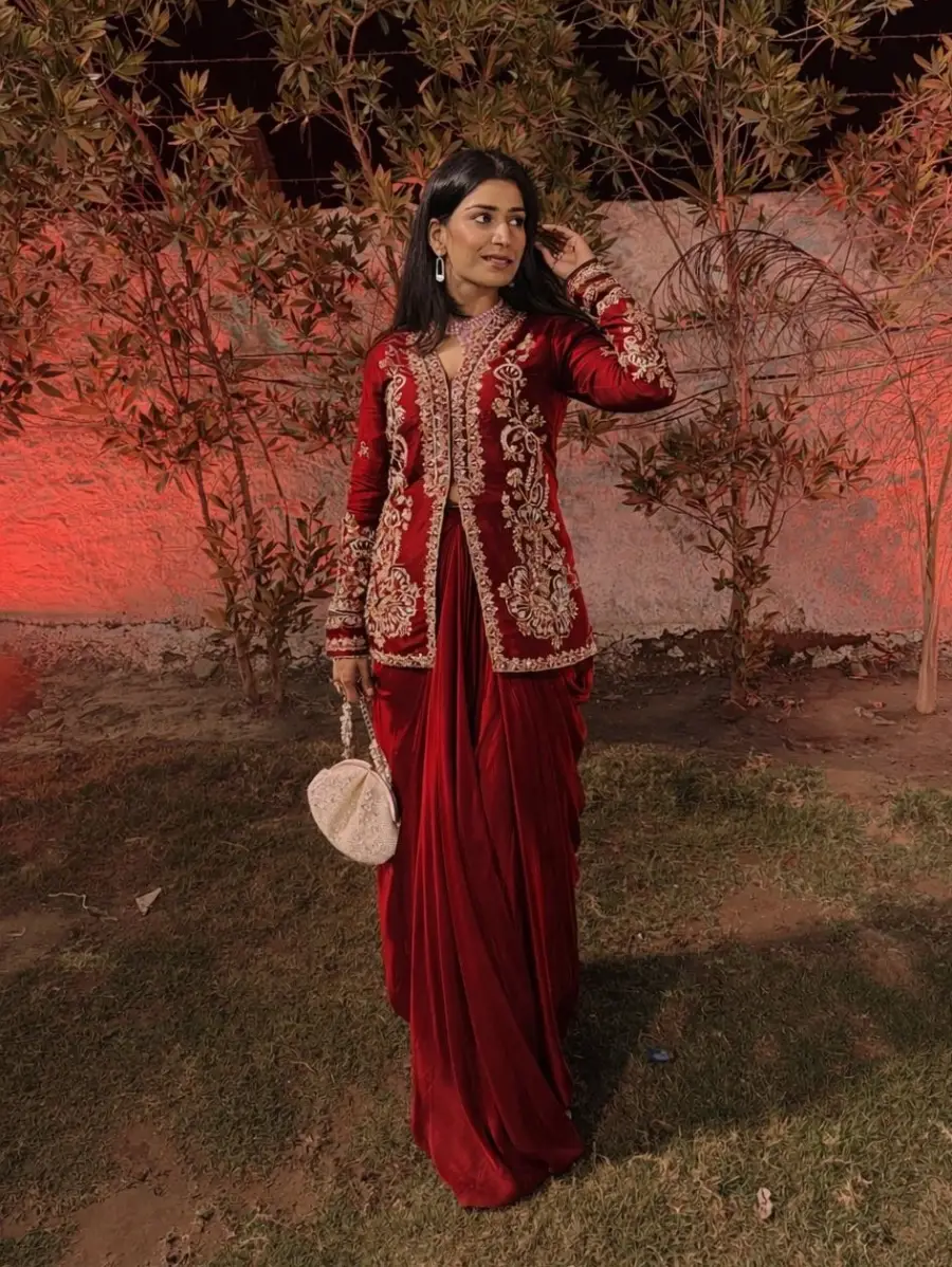 MODERN CREPE SATIN PLAIN DRAPE SKIRT WITH STITCHED BLOUSE AND EMBROIDERY WORK KOTI PARTY WEAR WHOLESALE PRICE ETHNIC GARMENT (3)