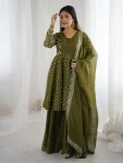 MODERN CRUNCHY SILK EMBROIDERY SEQUENCE WORK TOP PALAZZO WITH DUPATTA MEHNDI