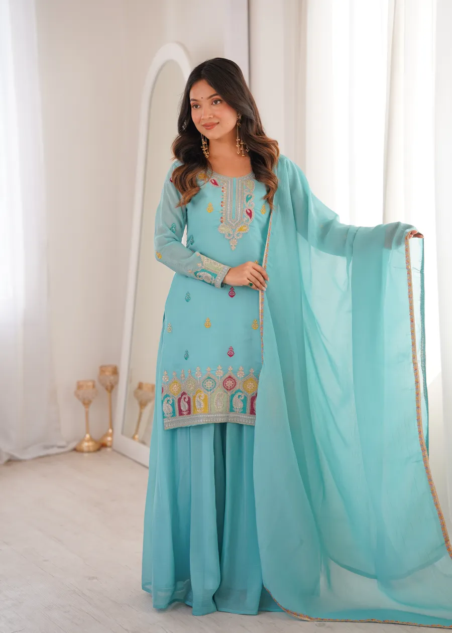MODERN CRUNCHY SILK EMBROIDERY SEQUENCE,THREAD AND JARI WORK TOP PALAZZO WITH DUPATTA FESTIVE WEAR WHOLESALE PRICE ETHNIC GARMENT (6)