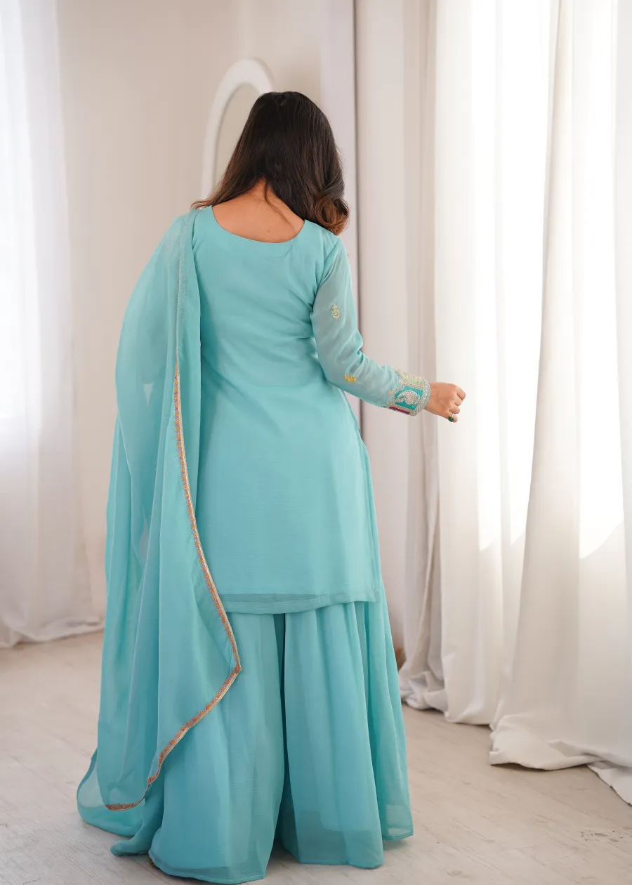 MODERN CRUNCHY SILK EMBROIDERY SEQUENCE,THREAD AND JARI WORK TOP PALAZZO WITH DUPATTA FESTIVE WEAR WHOLESALE PRICE ETHNIC GARMENT (7)