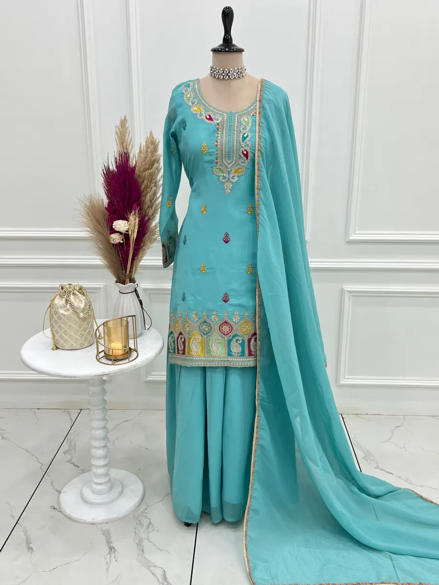 MODERN CRUNCHY SILK EMBROIDERY SEQUENCE,THREAD AND JARI WORK TOP PALAZZO WITH DUPATTA FESTIVE WEAR WHOLESALE PRICE ETHNIC GARMENT (9)