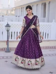 MODERN DOLA SILK MEENA WEAVING WITH SEQUENCE CODING EMBROIDERY LACE WORK LEHENGA CHOLI WITH DUPATTA PURPLE