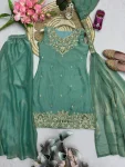 MODERN FANDY SILK EMBROIDERY SEQUENCE WORK TOP PALAZZO WITH DUPATTA WEDDING WEAR WHOLESALE PRICE ETHNIC GARMENT (12)