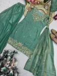 MODERN FANDY SILK EMBROIDERY SEQUENCE WORK TOP PALAZZO WITH DUPATTA WEDDING WEAR WHOLESALE PRICE ETHNIC GARMENT (12)