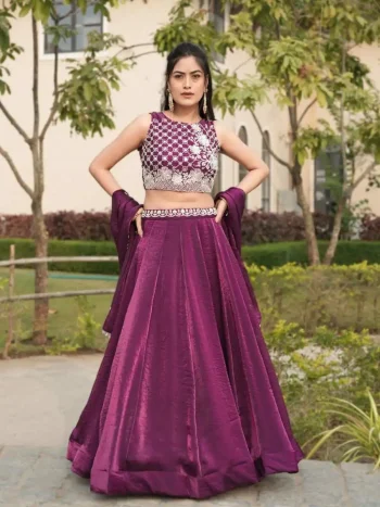 MODERN FENDY BEADS WORK LEHENGA CHOLI WITH DUPATTA WINE