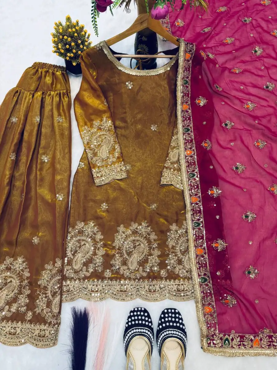 MODERN FENDY CRUSH SILK EMBROIDERY THREAD & SEQUENCE WORK TOP PATIYALA WITH DUPATTA FESTIVE WEAR WHOLESALE PRICE ETHNIC GARMENT (1)