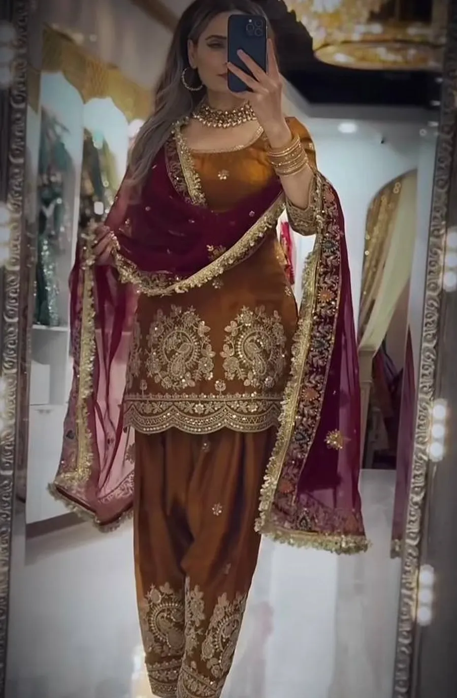 MODERN FENDY CRUSH SILK EMBROIDERY THREAD & SEQUENCE WORK TOP PATIYALA WITH DUPATTA FESTIVE WEAR WHOLESALE PRICE ETHNIC GARMENT (6)