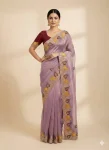 MODERN FENDY SATIN SEQUENCE AND MULTI THREAD WORK SAREE WITH UNSTITCHED BLOUSE LAVENDER