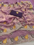 MODERN FENDY SATIN SEQUENCE AND MULTI THREAD WORK SAREE WITH UNSTITCHED BLOUSE FESTIVE WEAR WHOLESALE PRICE ETHNIC GARMENT (4)