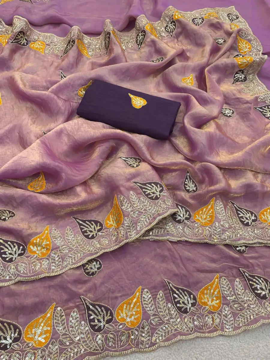 MODERN FENDY SATIN SEQUENCE AND MULTI THREAD WORK SAREE WITH UNSTITCHED BLOUSE FESTIVE WEAR WHOLESALE PRICE ETHNIC GARMENT (9)