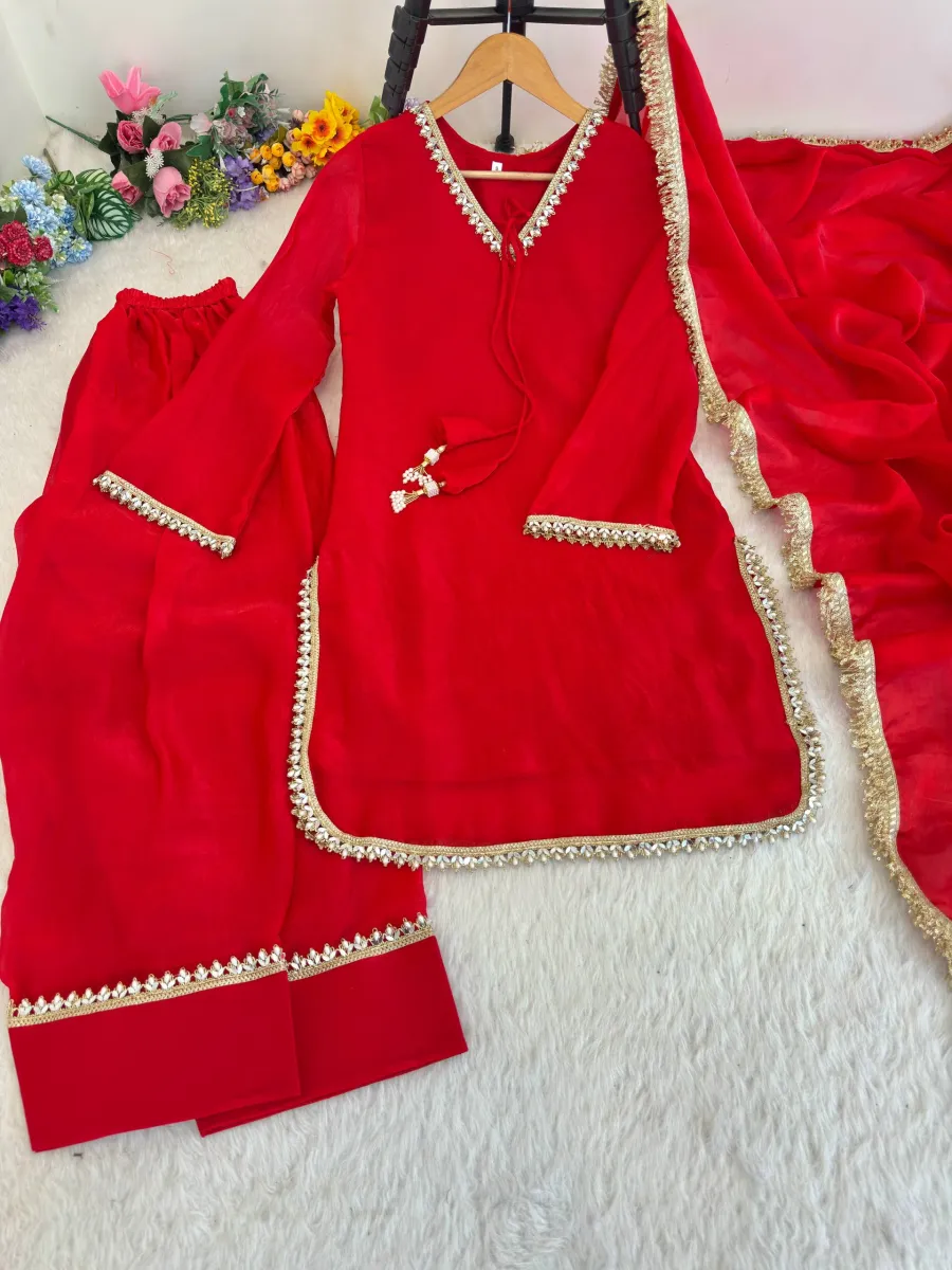 MODERN FENDY SATIN SILK HAND MADE REAL MIRROR PEARL MOTI LACE WORK TOP PATIYALA WITH DUPATTA FESTIVE WEAR WHOLESALE PRICE ETHNIC GARMENT (12)