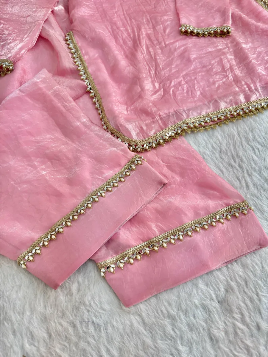 MODERN FENDY SATIN SILK HAND MADE REAL MIRROR PEARL MOTI LACE WORK TOP PATIYALA WITH DUPATTA FESTIVE WEAR WHOLESALE PRICE ETHNIC GARMENT (12)