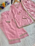 MODERN FENDY SATIN SILK HAND MADE REAL MIRROR PEARL MOTI LACE WORK TOP PATIYALA WITH DUPATTA FESTIVE WEAR WHOLESALE PRICE ETHNIC GARMENT (9)