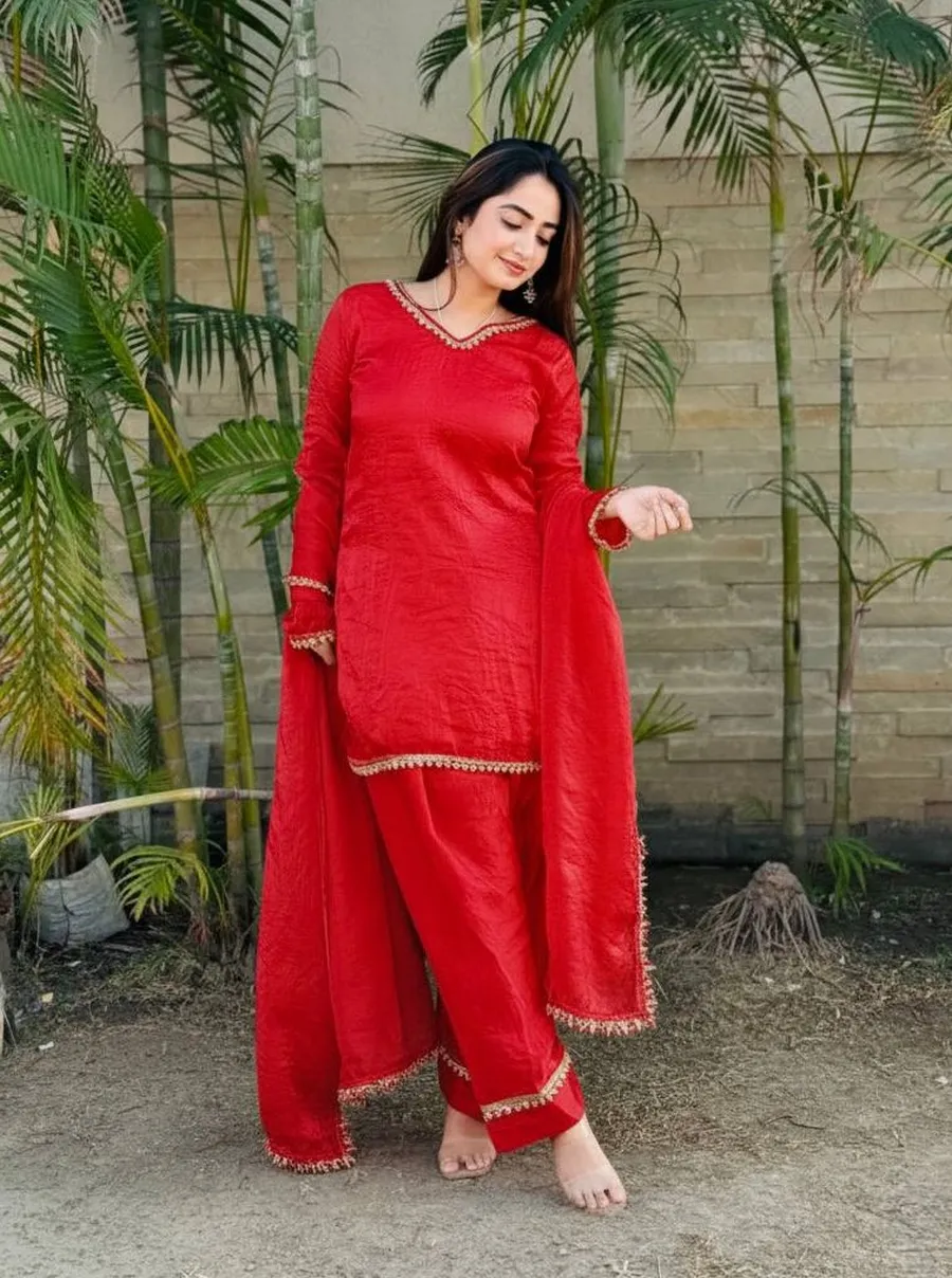 MODERN FENDY SATIN SILK HAND MADE REAL MIRROR PEARL MOTI LACE WORK TOP PATIYALA WITH DUPATTA FESTIVE WEAR WHOLESALE PRICE ETHNIC GARMENT (5)