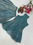 MODERN FENDY SILK BEADS HAND WORK AND MOTI WORK HIGH NECK TOP WITH PALAZZO SET PARTY WEAR WHOLESALE PRICE ETHNIC GARMENT (8)