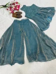 MODERN FENDY SILK BEADS HAND WORK AND MOTI WORK HIGH NECK TOP WITH PALAZZO SET PARTY WEAR WHOLESALE PRICE ETHNIC GARMENT (8)