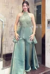 MODERN FENDY SILK BEADS HAND WORK AND MOTI WORK HIGH NECK TOP WITH PALAZZO SET RAMA