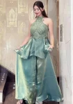 MODERN FENDY SILK BEADS HAND WORK AND MOTI WORK HIGH NECK TOP WITH PALAZZO SET PARTY WEAR WHOLESALE PRICE ETHNIC GARMENT (8)